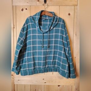 Natual Reflections Plaid Flannel Long Sleeve Pullover Drawstring Neck Top